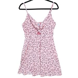 Blue Rain Pink Ditsy Fit & Flare Twist Front Cutout Dress M Lined Babydoll